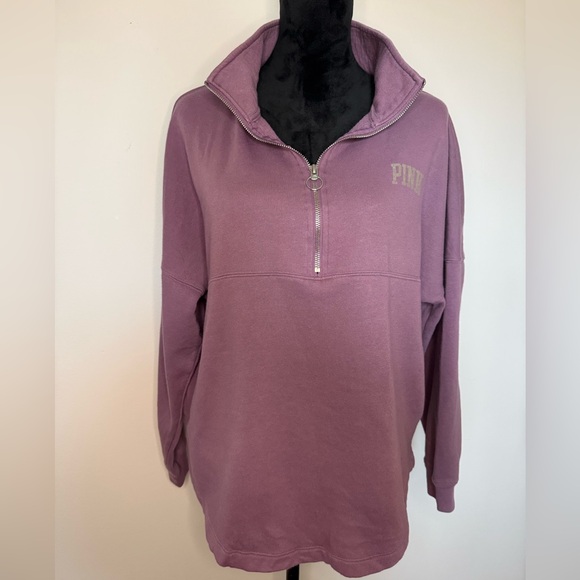 PINK Victoria's Secret Tops - Victoria’s Secret PINK Half Zip Pullover Sweatshirt Graphic Mauve Womens
